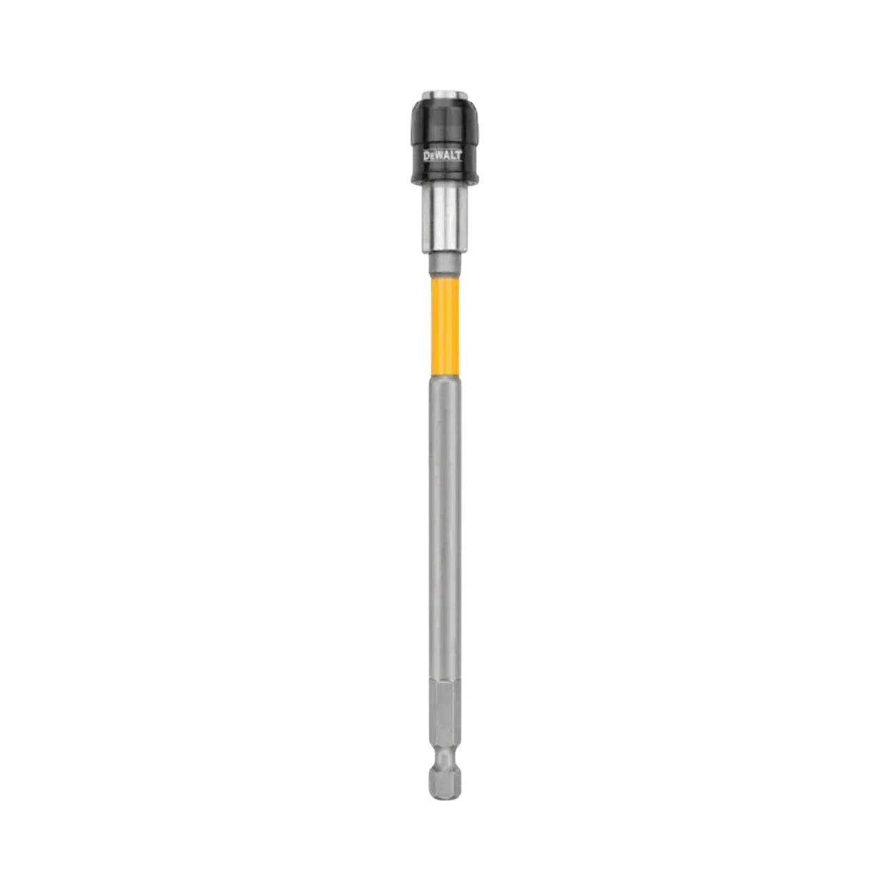 The Go Build 6 in. MAXFIT Bit Extension features a black and silver head, yellow shaft, and metallic gray extension—ideal for securely holding screwdriver bits with your power screwdriver.
